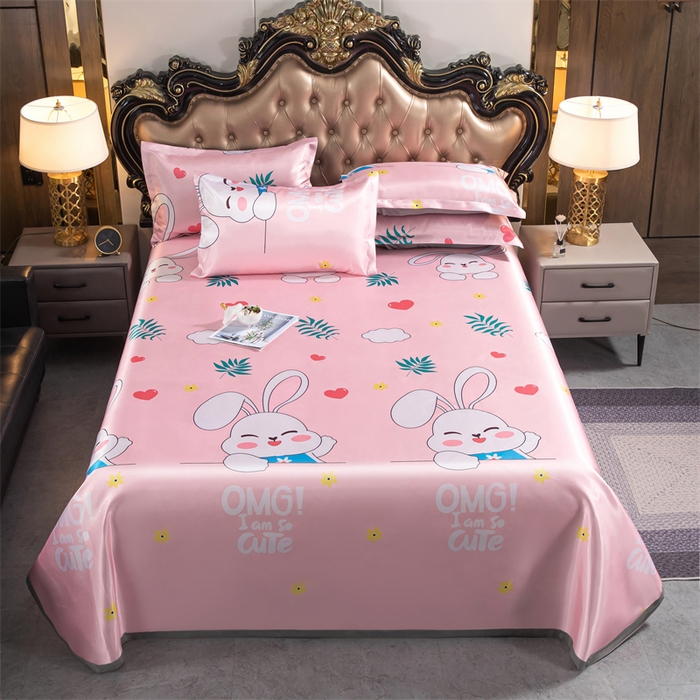 91家纺网 家纺一手货源 找家纺 梵克保罗 2024新款印花冰丝凉席套件-系列一 欢乐兔