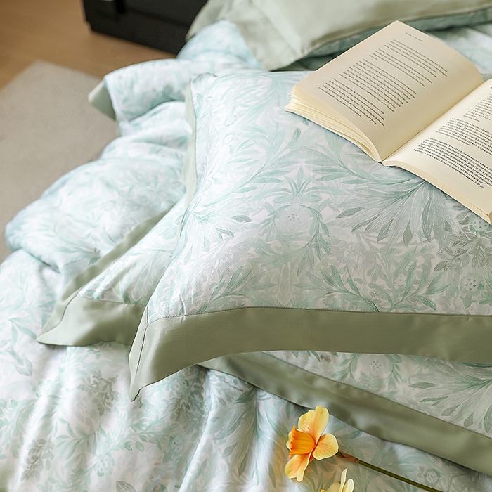 91家纺网 家纺一手货源 找家纺 若未家居 2025新款50支莱赛尔天丝数码印花四件套 夏沫 绿