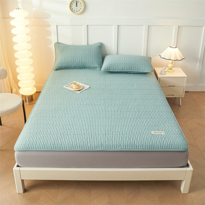 91家纺网 家纺一手货源 找家纺 3C 2024新款A类全棉水洗棉大豆夹棉床笠-网忆 网忆-湖水绿