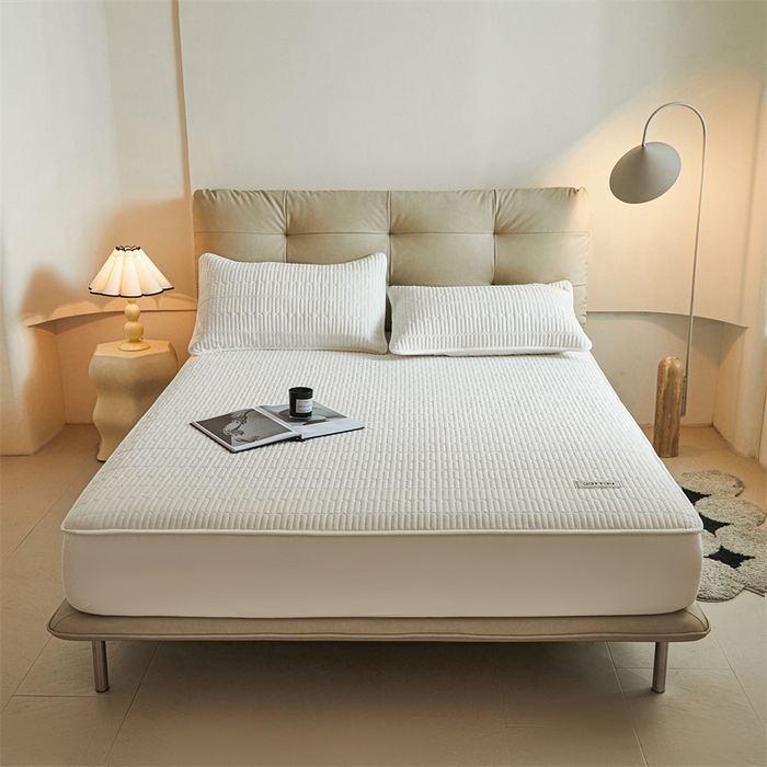 91家纺网 家纺一手货源 找家纺 3C 2024新款A类全棉水洗棉大豆夹棉床笠-初忆 初忆-云朵白