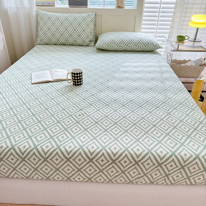 91家纺网 家纺一手货源 找家纺 吉象家纺 2024新款老粗布三件套-床笠款 品格绿