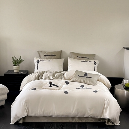 91家纺网 家纺一手货源 找家纺 FORTWO 2024新款60兰精天丝毛巾绣四件套 夏意浓