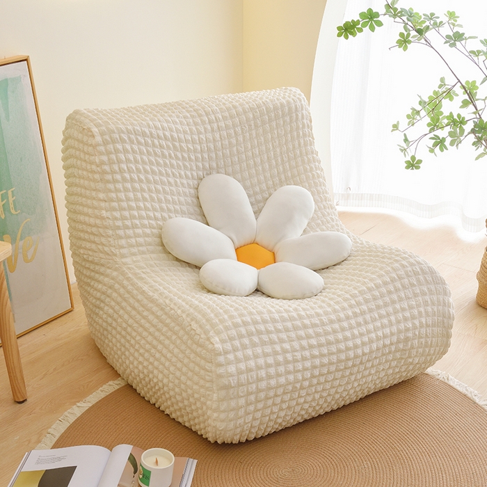 91家纺网 家纺一手货源 找家纺 启博家纺 2024新款简约舒适泡泡纱系列-毛毛虫懒人沙发套 米白