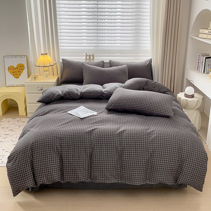 91家纺网 家纺一手货源 找家纺 楠沐家纺 2025新款亲肤柔软水洗棉磨毛四件套 黑小格