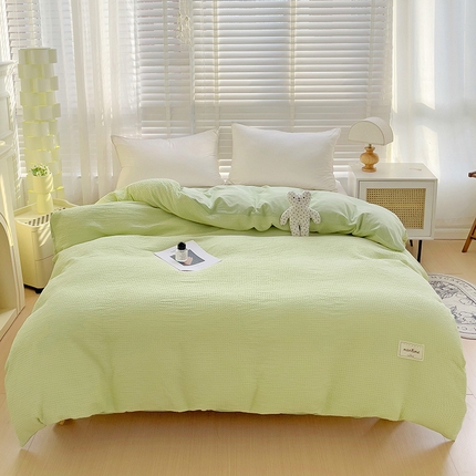 91家纺网 家纺一手货源 找家纺 静家居-简约原创家纺 2024新款A类简约纯棉华夫格单被套 华夫格-鹅黄