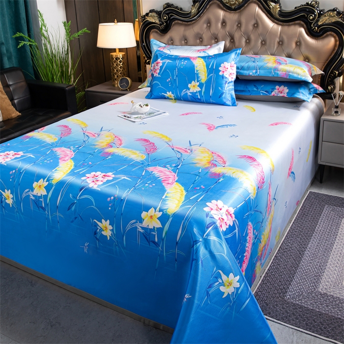 91家纺网 家纺一手货源 找家纺 梵克保罗 2024新款印花冰丝凉席套件-系列一 花间细语