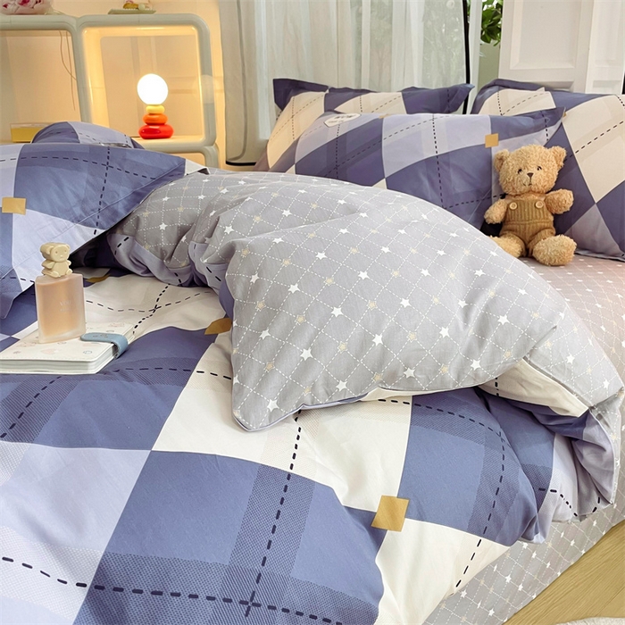 91家纺网 家纺一手货源 找家纺 铭博家纺 2024新款全棉印花四件套 意林 蓝