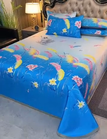 91家纺网 家纺一手货源 找家纺 梵克保罗 2024新款印花冰丝凉席套件-系列一 花间细语