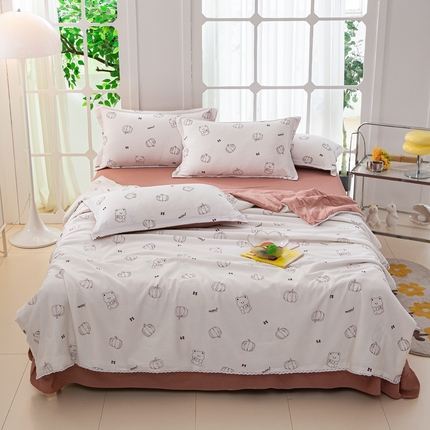 91家纺网 家纺一手货源 找家纺 帕芬鸟家纺 2025新款有氧泡泡棉夏被四件套 英伦熊米