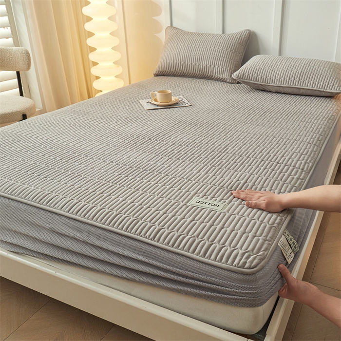 91家纺网 家纺一手货源 找家纺 3C 2024新款A类全棉水洗棉大豆夹棉床笠-网忆 网忆-时尚灰