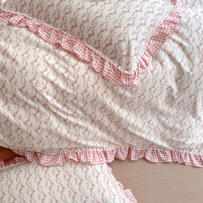 91家纺网 家纺一手货源 找家纺 沐棉 2024新款韩式公主风全棉花边四件套 芬芳