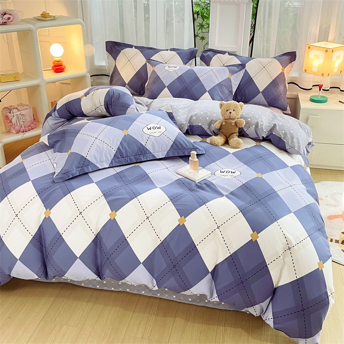 91家纺网 家纺一手货源 找家纺 铭博家纺 2024新款全棉印花四件套 意林 蓝