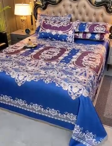 91家纺网 家纺一手货源 找家纺 梵克保罗 2024新款印花冰丝凉席套件-系列一 欧式风情