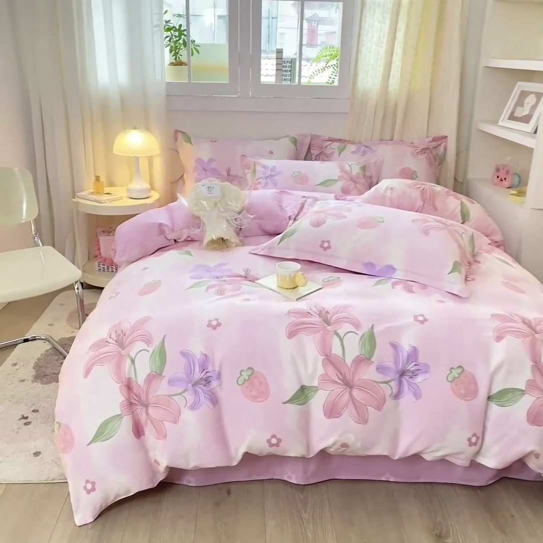 91家纺网 家纺一手货源 找家纺 铭博家纺 2024新款全棉印花四件套 兰若幽香