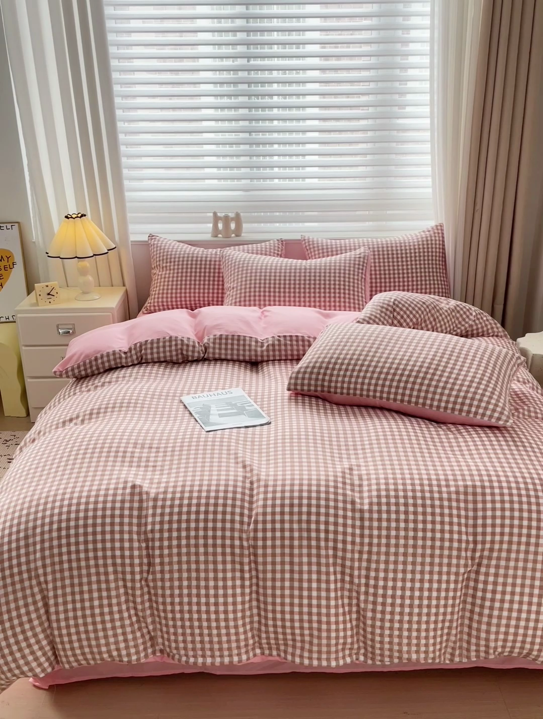 91家纺网 家纺一手货源 找家纺 楠沐家纺 2025新款亲肤柔软水洗棉磨毛四件套 咖小格