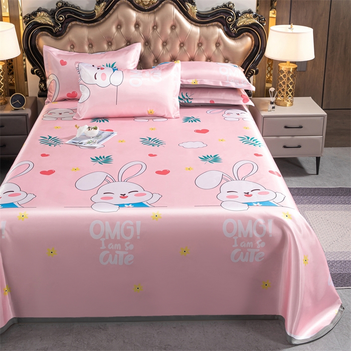 91家纺网 家纺一手货源 找家纺 梵克保罗 2024新款印花冰丝凉席套件-系列一 欢乐兔