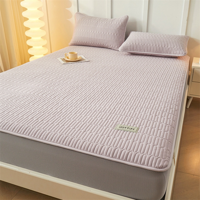 91家纺网 家纺一手货源 找家纺 3C 2024新款A类全棉水洗棉大豆夹棉床笠-网忆 网忆-香芋紫