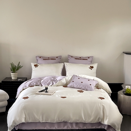 91家纺网 家纺一手货源 找家纺 FORTWO 2024新款60兰精天丝毛巾绣四件套 多巴胺