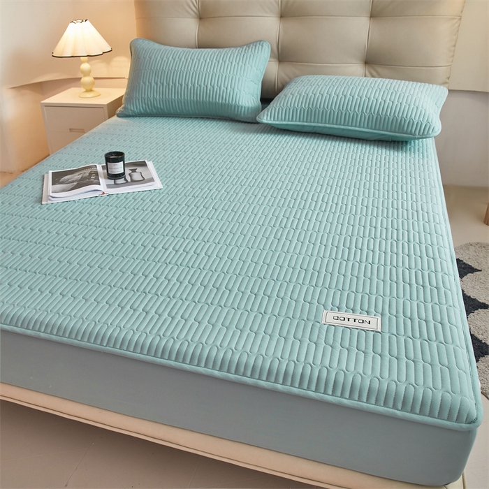 91家纺网 家纺一手货源 找家纺 3C 2024新款A类全棉水洗棉大豆夹棉床笠-初忆 初忆-湖水绿