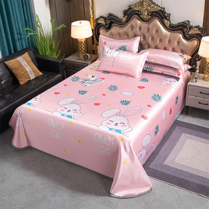 91家纺网 家纺一手货源 找家纺 梵克保罗 2024新款印花冰丝凉席套件-系列一 欢乐兔