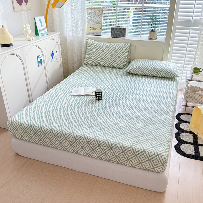 91家纺网 家纺一手货源 找家纺 吉象家纺 2024新款老粗布三件套-床笠款 品格绿