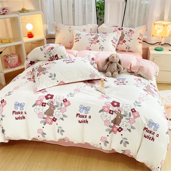 91家纺网 家纺一手货源 找家纺 铭博家纺 2024新款全棉印花四件套 兔语园香