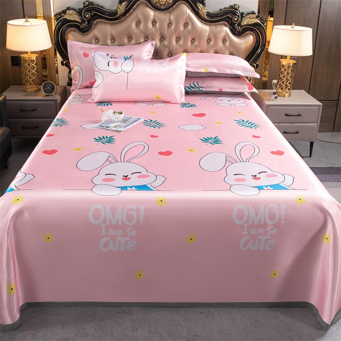 91家纺网 家纺一手货源 找家纺 梵克保罗 2024新款印花冰丝凉席套件-系列一 欢乐兔