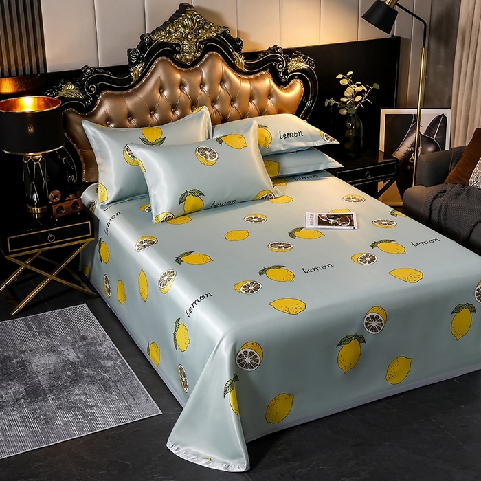 91家纺网 家纺一手货源 找家纺 梵克保罗 2024新款印花冰丝凉席套件-系列一 柠檬