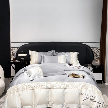 91家纺网 家纺一手货源 找家纺 博纳家纺 2024新款60S水洗真丝提花剪花四件套—茉莉 高级灰