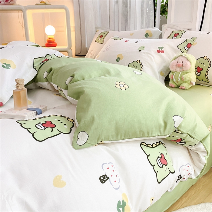 91家纺网 家纺一手货源 找家纺 铭博家纺 2024新款全棉印花四件套 小恐龙