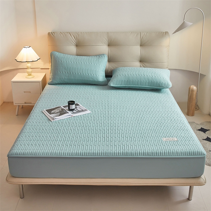 91家纺网 家纺一手货源 找家纺 3C 2024新款A类全棉水洗棉大豆夹棉床笠-初忆 初忆-湖水绿