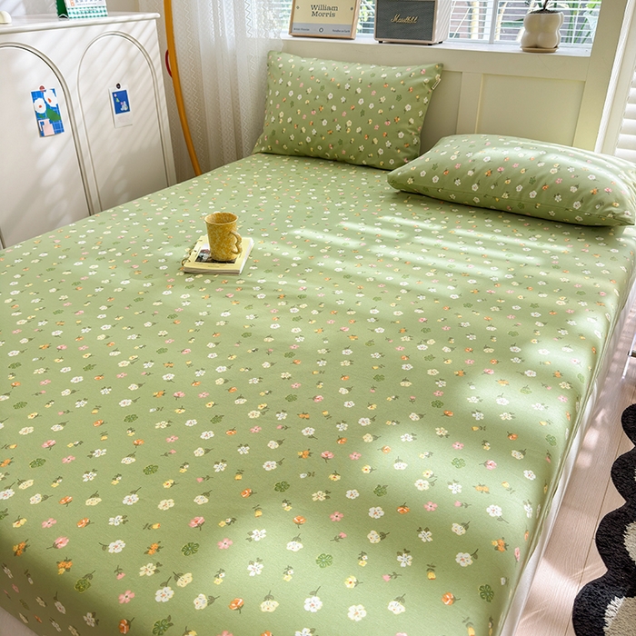 91家纺网 家纺一手货源 找家纺 吉象家纺 2024新款老粗布三件套-床笠款 春色