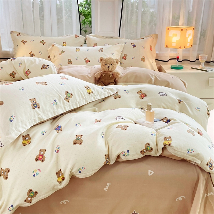 91家纺网 家纺一手货源 找家纺 铭博家纺 2024新款全棉印花四件套 小熊宝宝