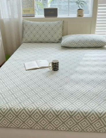 91家纺网 家纺一手货源 找家纺 吉象家纺 2024新款老粗布三件套-床笠款 品格绿