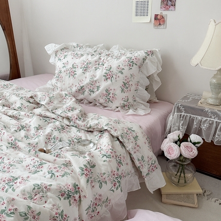 91家纺网 家纺一手货源 找家纺 恋恋三季 2024新款法式全棉大豆夏凉被--第二组樱落