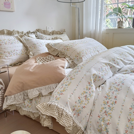 91家纺网 家纺一手货源 找家纺 （总）沐棉 2024新款韩式公主风全棉花边四件套