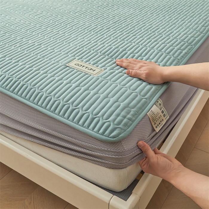 91家纺网 家纺一手货源 找家纺 3C 2024新款A类全棉水洗棉大豆夹棉床笠-网忆 网忆-湖水绿