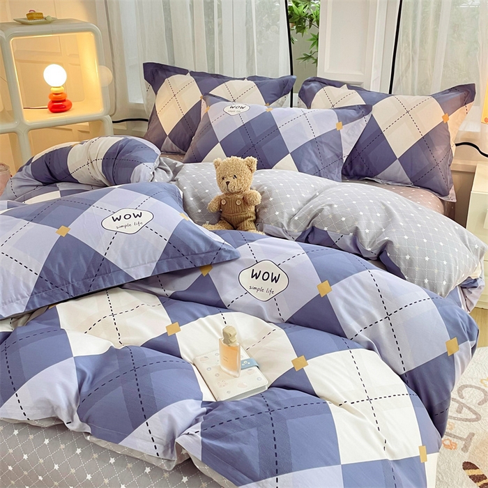 91家纺网 家纺一手货源 找家纺 铭博家纺 2024新款全棉印花四件套 意林 蓝