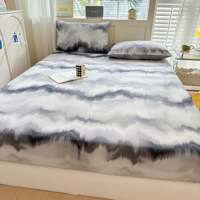 91家纺网 家纺一手货源 找家纺 吉象家纺 2024新款老粗布三件套-床笠款 水墨画