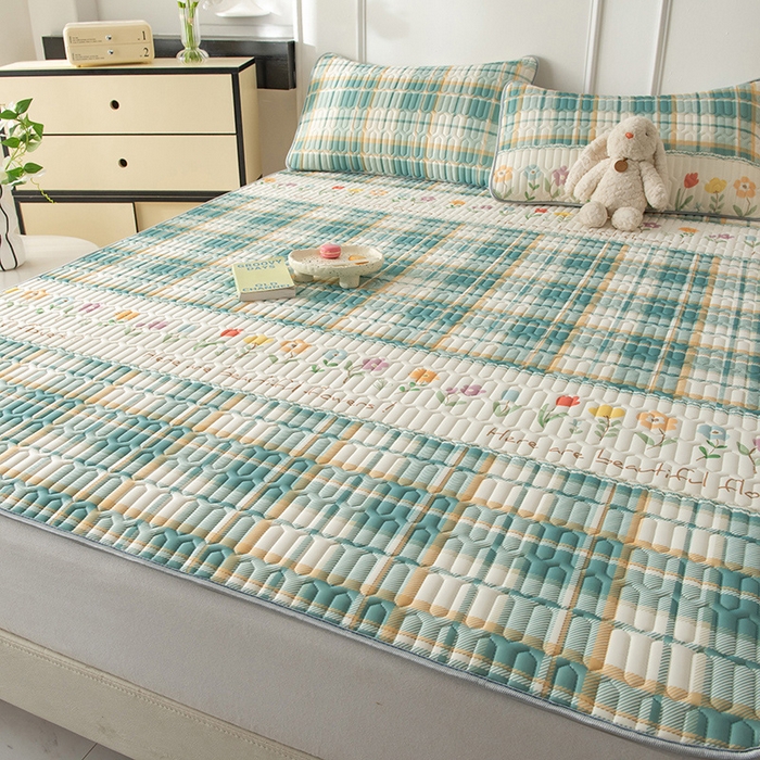 91家纺网 家纺一手货源 找家纺 佳梦达 新款0.4厚度纯色凉感丝乳胶凉席三件套（风格二） 一路生花