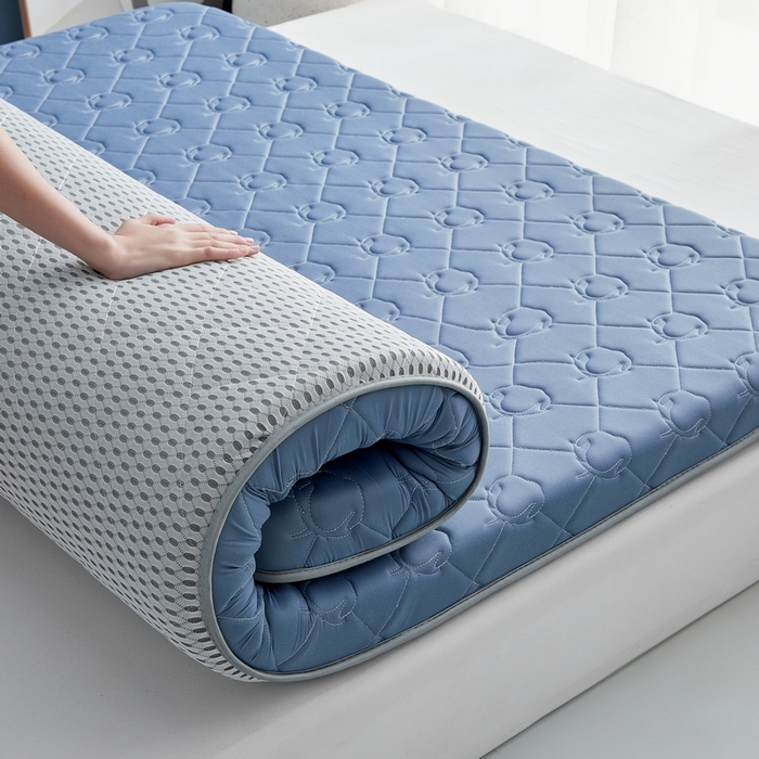 91家纺网 家纺一手货源 找家纺 祁恋婷家居 2024新款牛奶丝乳胶记忆棉床垫【床垫遮盖物】 云朵蓝