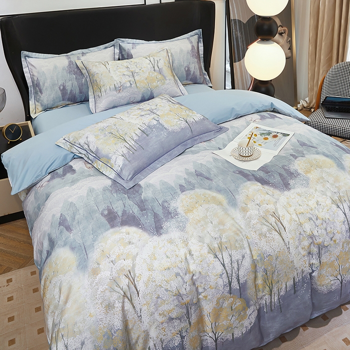 91家纺网 家纺一手货源 找家纺 雲归梦 2024新款全棉铂金棉数码印花四件套世外悠境 兰