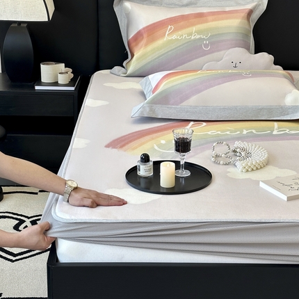 91家纺网 家纺一手货源 找家纺 （总）JUICY 橘滋家纺 2024新款A类数码印花抑菌冰丝床席款床笠款软凉席套件