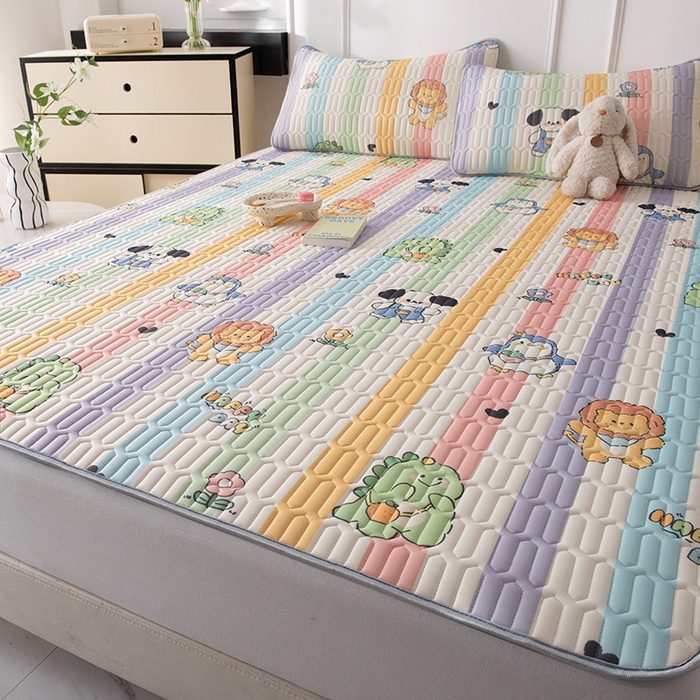 91家纺网 家纺一手货源 找家纺 佳梦达 新款0.4厚度纯色凉感丝乳胶凉席三件套（风格二） 彩虹吖