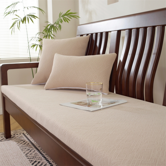 91家纺网 家纺一手货源 找家纺 共鸣沙发垫 2024新款50D高密度高回弹四季款海绵沙发垫 回形格浅咖