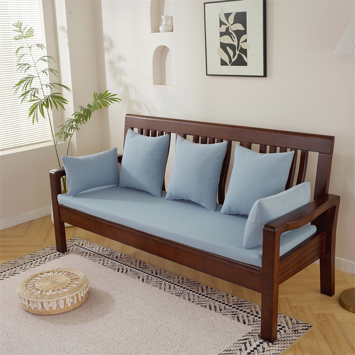 91家纺网 家纺一手货源 找家纺 共鸣沙发垫 2024新款50D高密度高回弹四季款海绵沙发垫 回形格蓝色