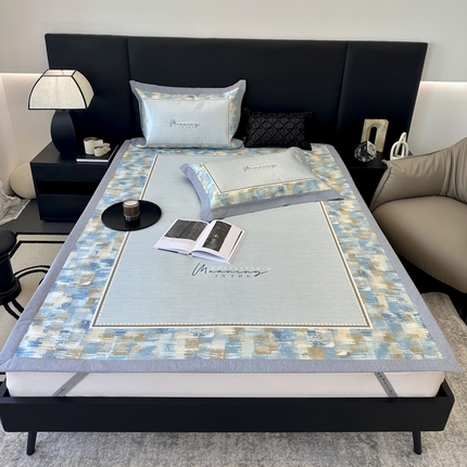 91家纺网 家纺一手货源 找家纺 JUICY 橘滋家纺 2024新款A类数码印花抑菌冰丝床席款床笠款软凉席套件 赫伯特（平席款）