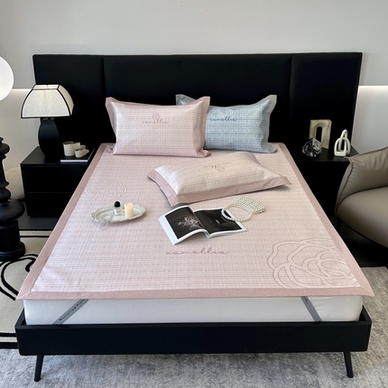 JUICY 橘滋家纺 2024新款A类数码印花抑菌冰丝床席款床笠款软凉席套件 赛琳-粉（平席款）