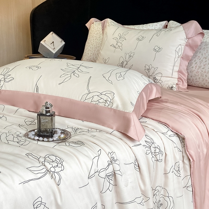 91家纺网 家纺一手货源 找家纺 梵克保罗 2024新款莱赛尔数码印花夏被四件套 菲青