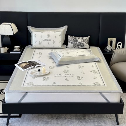 JUICY 橘滋家纺 2024新款A类数码印花抑菌冰丝床席款床笠款软凉席套件 芮萩-绿（平席款）